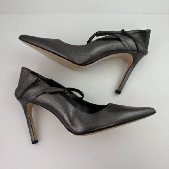 Eleventy Cross Strap Buckle Pointed Toe Stiletto Heels Grey EU 39/ US 9 - Picture 3 of 7